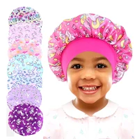 Cartoon Baby Kids Print Satin Bonnet Sleep Hat Cap for Curly Hair Adjustable Silky Satin Cap for Toddler Night Sleep Caps Beanie 1