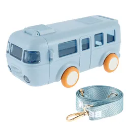 Portable 500ml Leak - Proof Straw Water Bottle with Shoulder Strap - Cute Small Square Design - 500ml (Blue)
