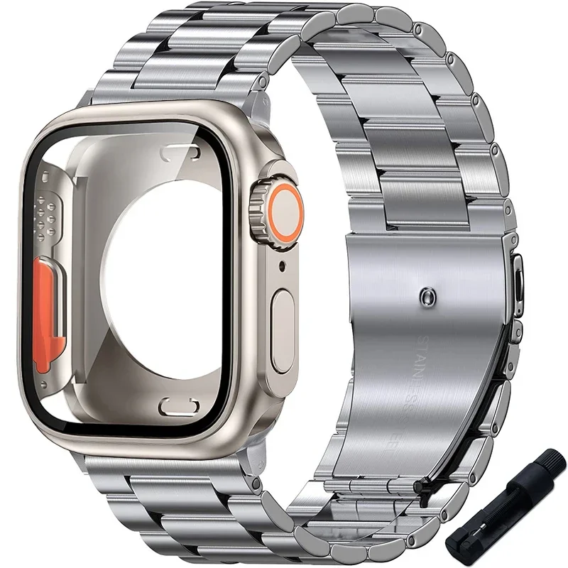Sleek Stainless Steel Watch Band with Protective Ultra Bumper Cover