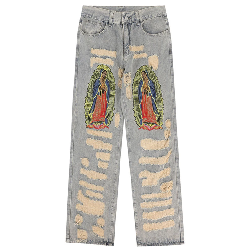 Ricama Patch Jeans Uomo Y2K Hombre Distressed Jeans Larghi Moto E Biker Uomo Jeans Di Lusso Streetwear Pantaloni Dritti Per Uomo