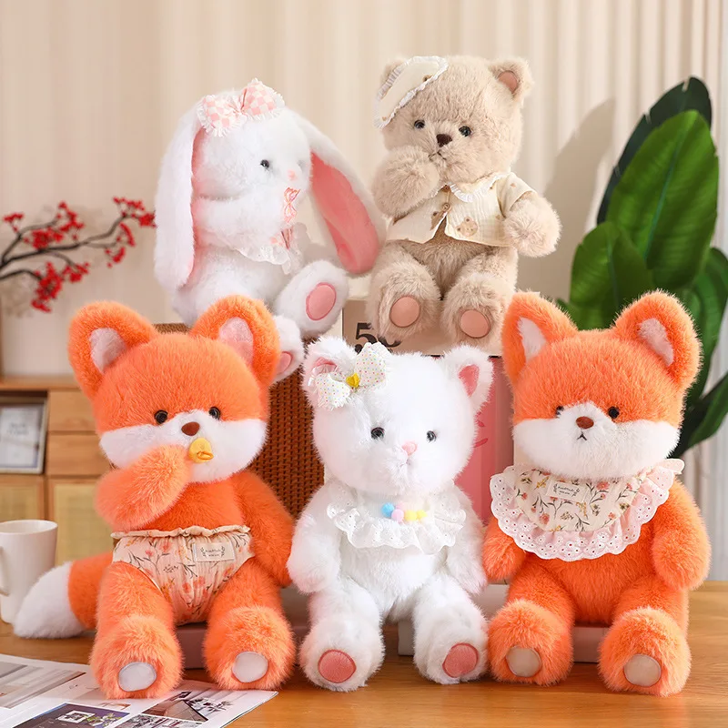 Fluffly Fox Baby Appetite Plush Toy Cute Animal Soft Bunny Cat Brown Teddy Bear Plushies Doll Girls Hug Pillow Kawaii Room Decor
