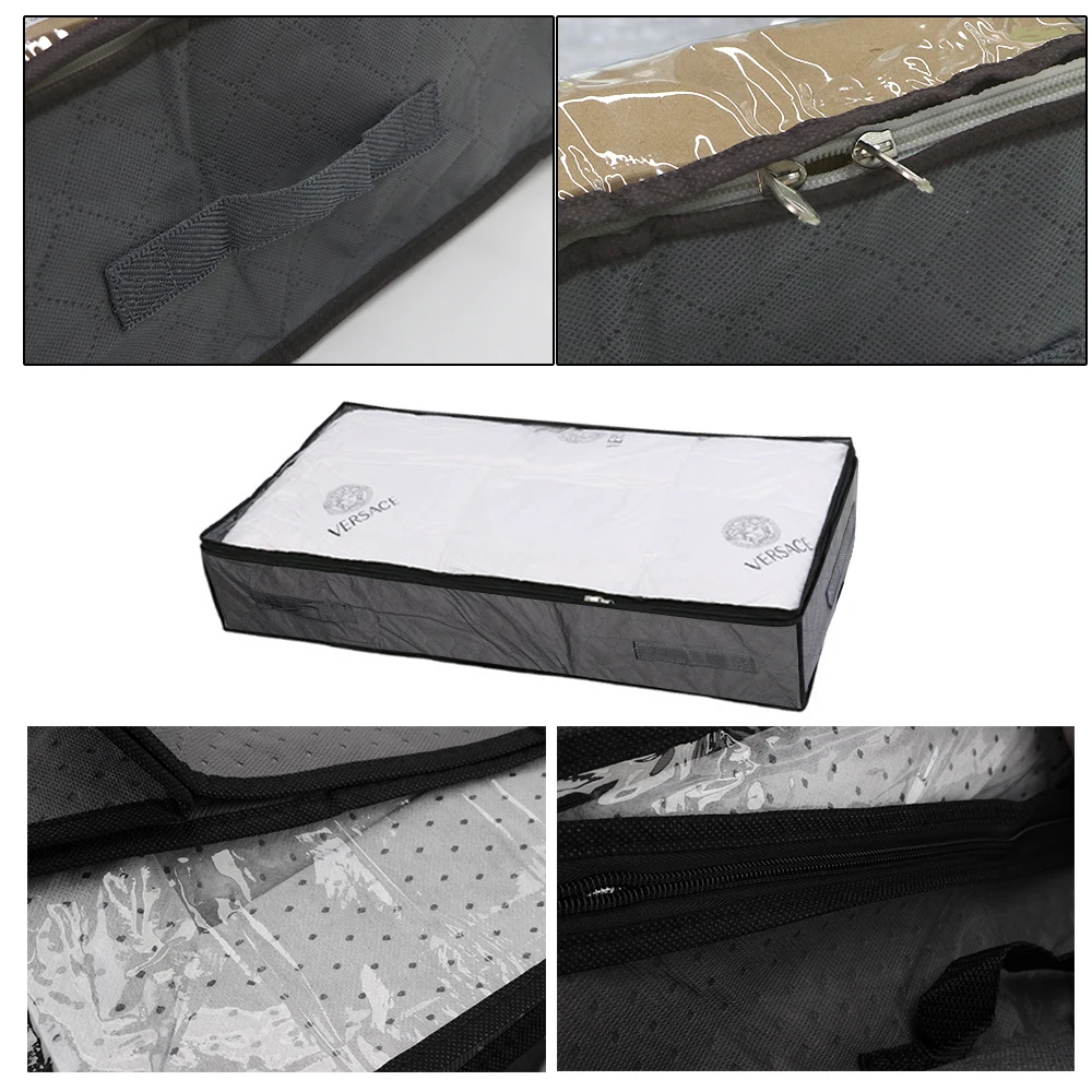 Thick Breathable 2 Pcs Foldable Under Bed Bags Under Bed Storage Boxes Underbed Clothes Storage Bags Zippered Organizer 5