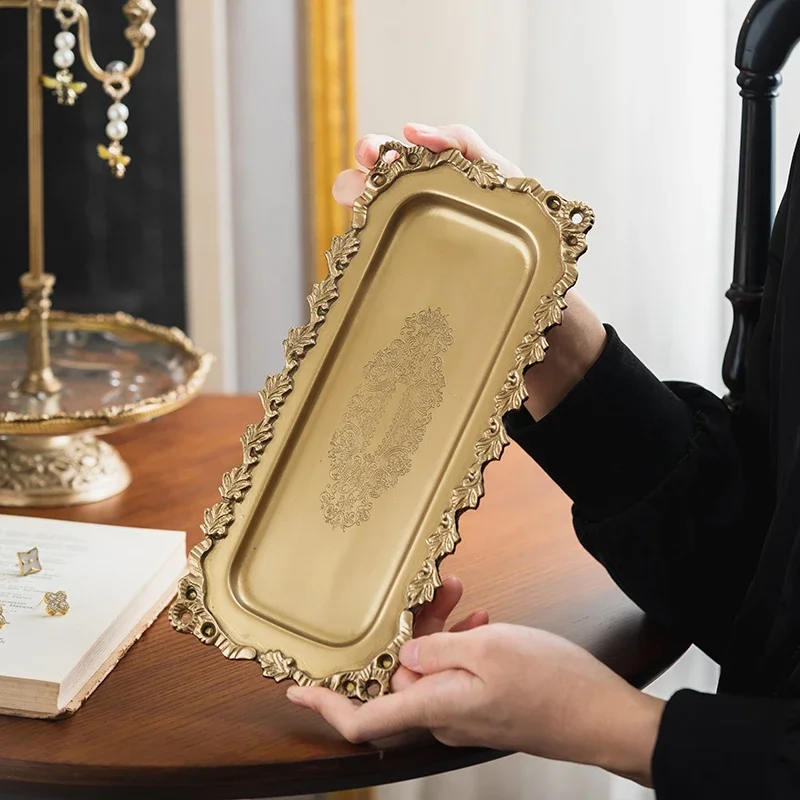 European style luxury brass storage tray Candle Aromatherapy Storage Tray High end bedroom dressing table jewelry plate 3