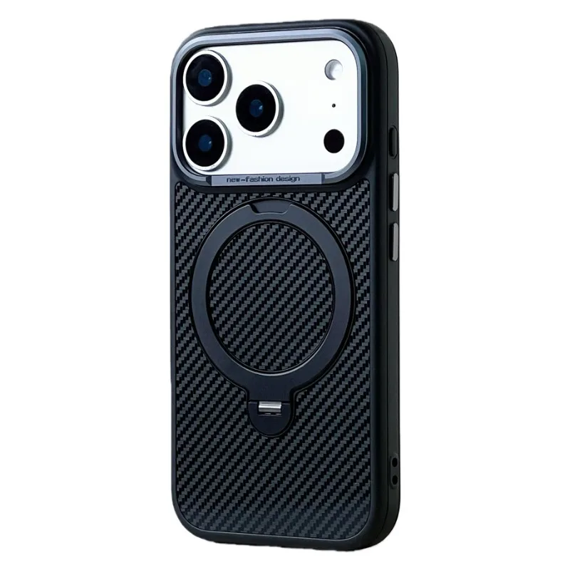 Magsafe-Compatible Slim Matte Carbon Fiber Phone Case with Magnetic Stand Holder