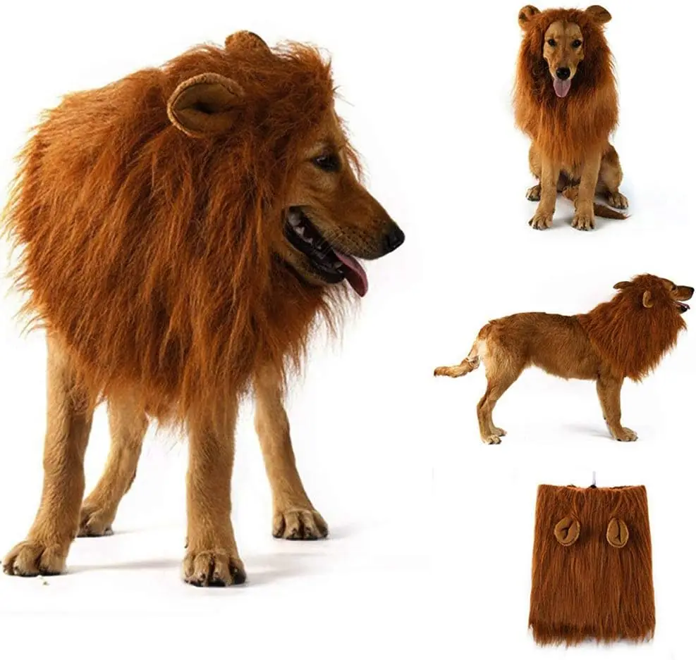 Lion Mane Costume Adjustable Pet Wig with Ears dog costume set for Medium and Large Dog for Halloween