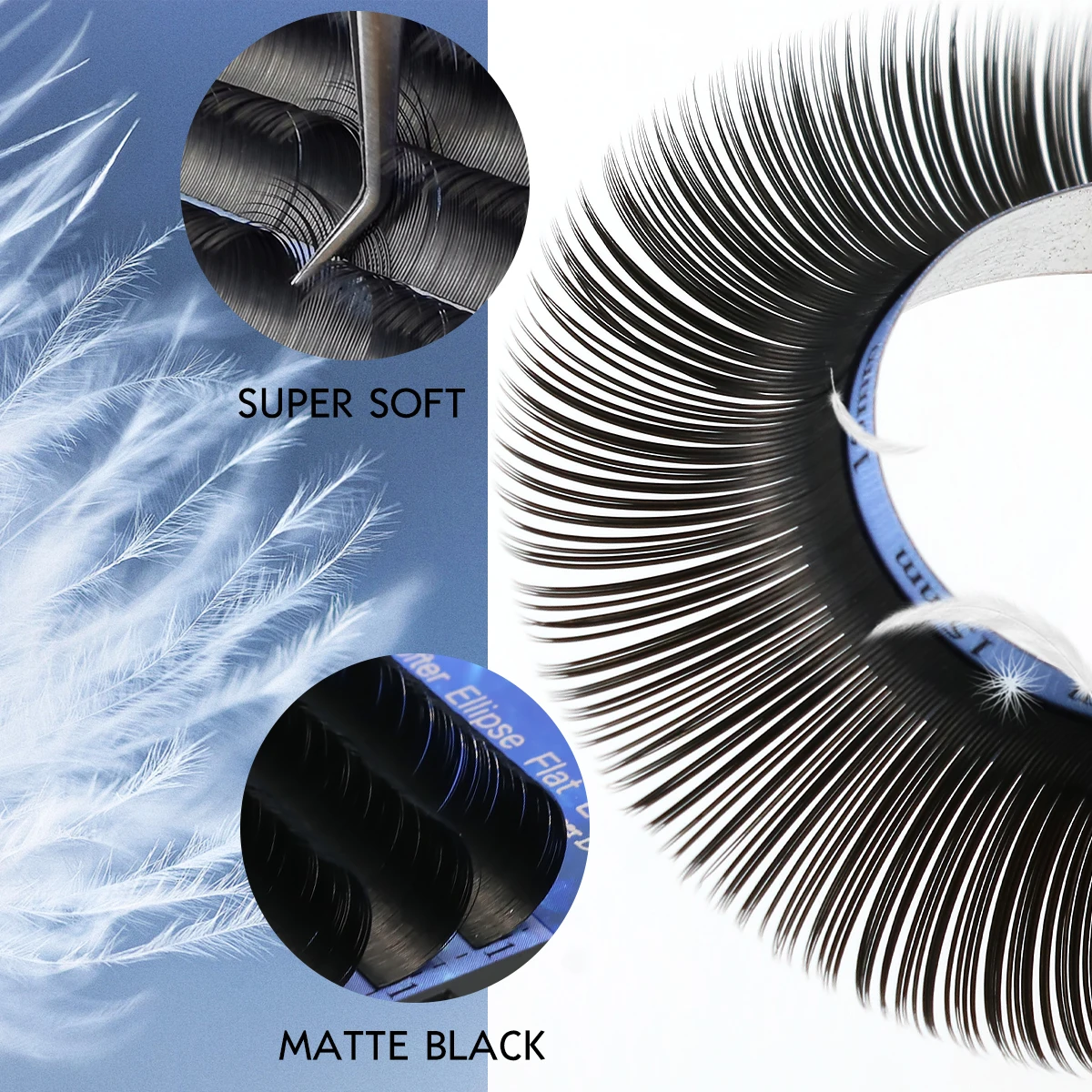 Lashonly Matte Ellipse Eyelash Extension Split Tips Super Soft False Lashes Black Mega Volume Faux Mink Light Weight Flat Lashes 3