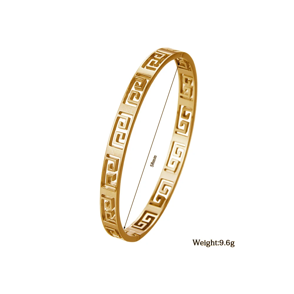 Simple Stainless Steel Hollow Bracelet for Women Luxury Hand Carved Patterns Bracelet Bangle Party Jewelry Gift