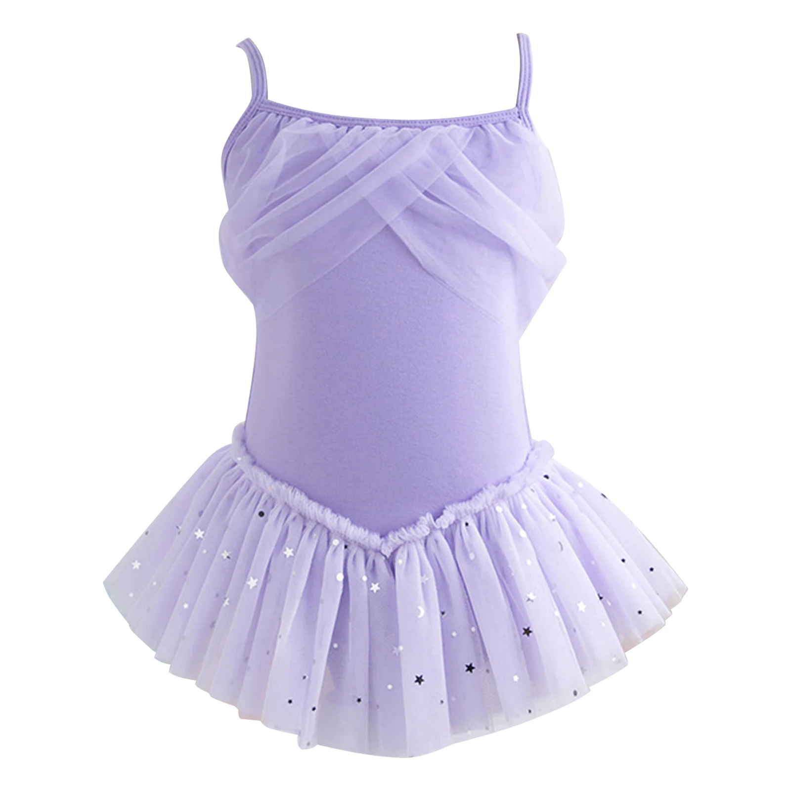 

2024 Kids Girls Ballet Dance Dresses Spaghetti Straps Shiny Sequins Tulle Tutu Dress Ballerina Outfit Stage Performance Costume