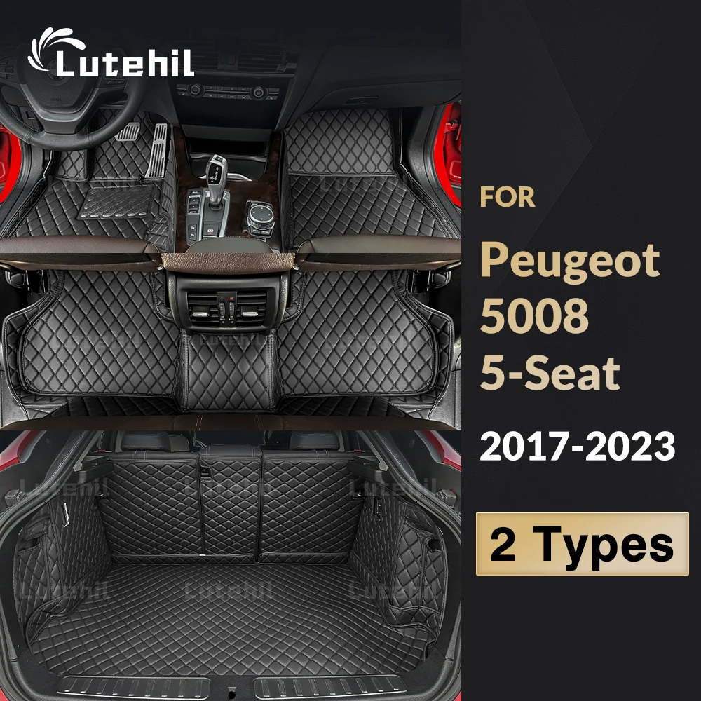 Alfombrilla Para Maletero De Peugeot 5008 (7 Plazas, 2017-2025) - Personalizada 3D, Antideslizante E Impermeable, Color Negro-Azul
