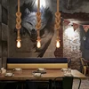 Vintage Hemp Rope Pendant Light Holder 1/2/3/4/5 head AC85-265V Loft Personality Industrial Pendant Lamp Edison hanglamp 5