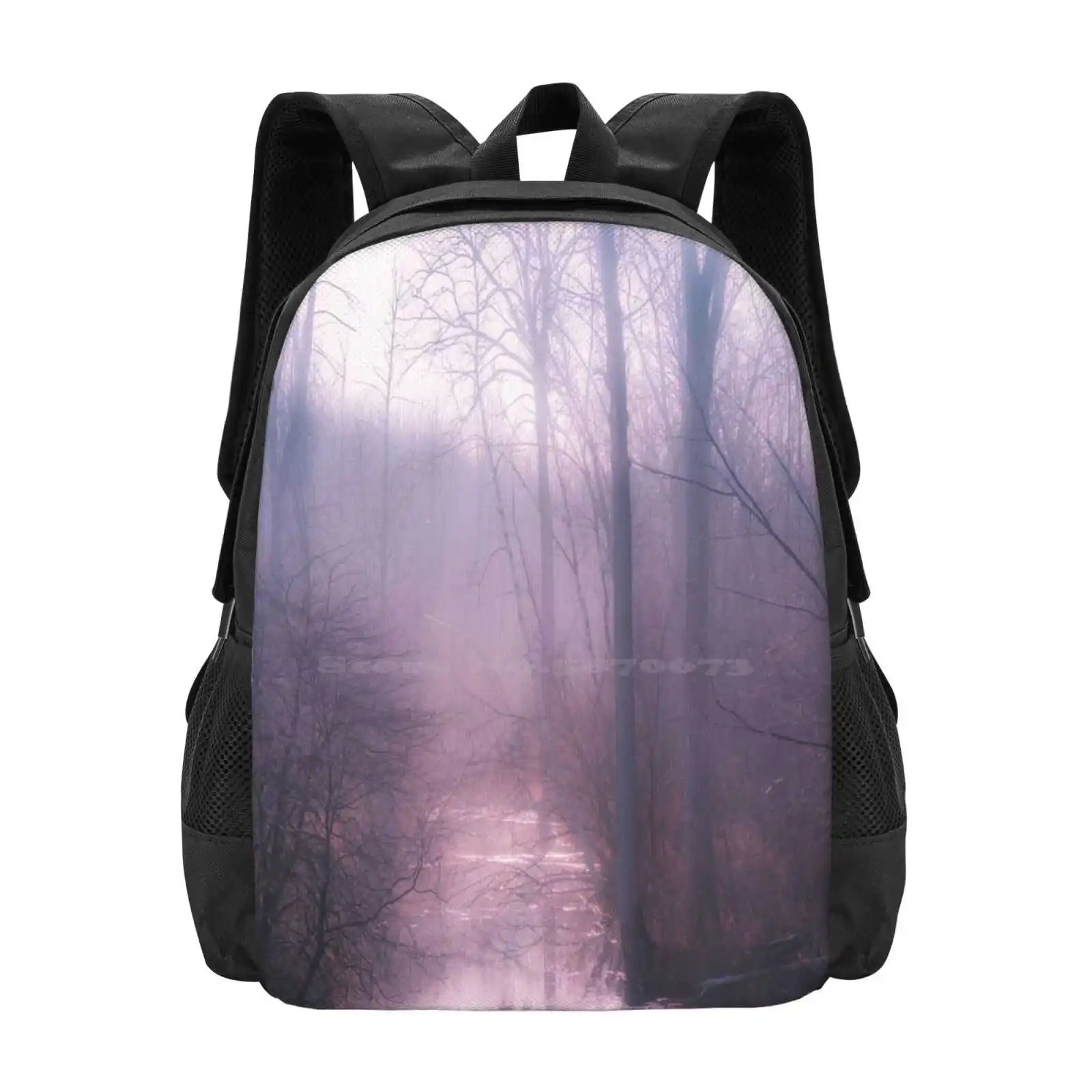 

Leave Me Lonely Hot Sale Backpack Fashion Bags River Forest Nature Landscape Morning Dawn Foggy Trees