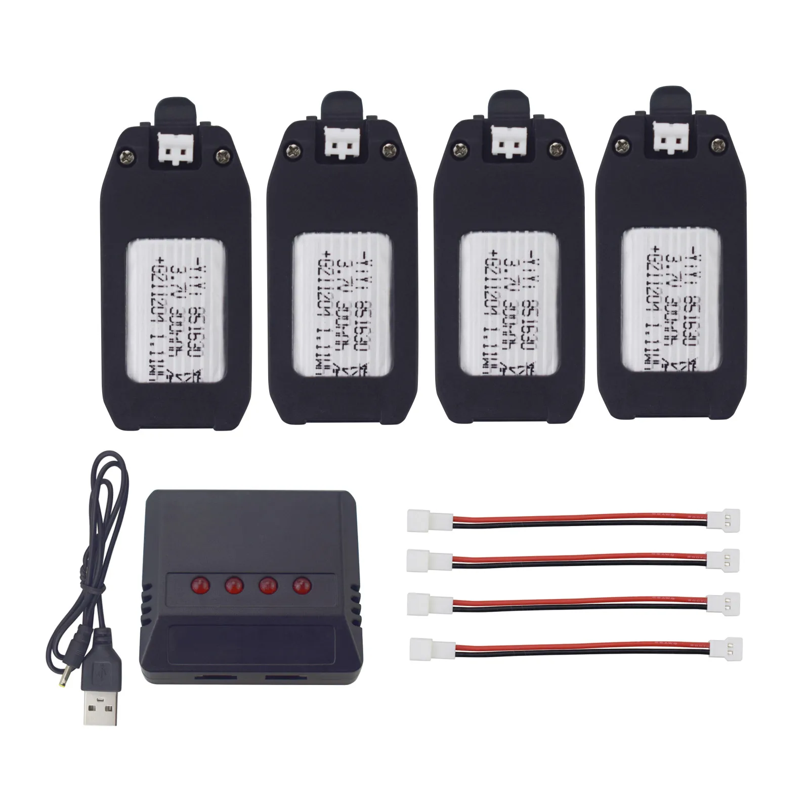4PCS 3.7V 300mAh Lithium Battery With 4-in-1 Charger For NH330 RH821 Four Axis Aircraft,Remote Control UAV Battery Accessories