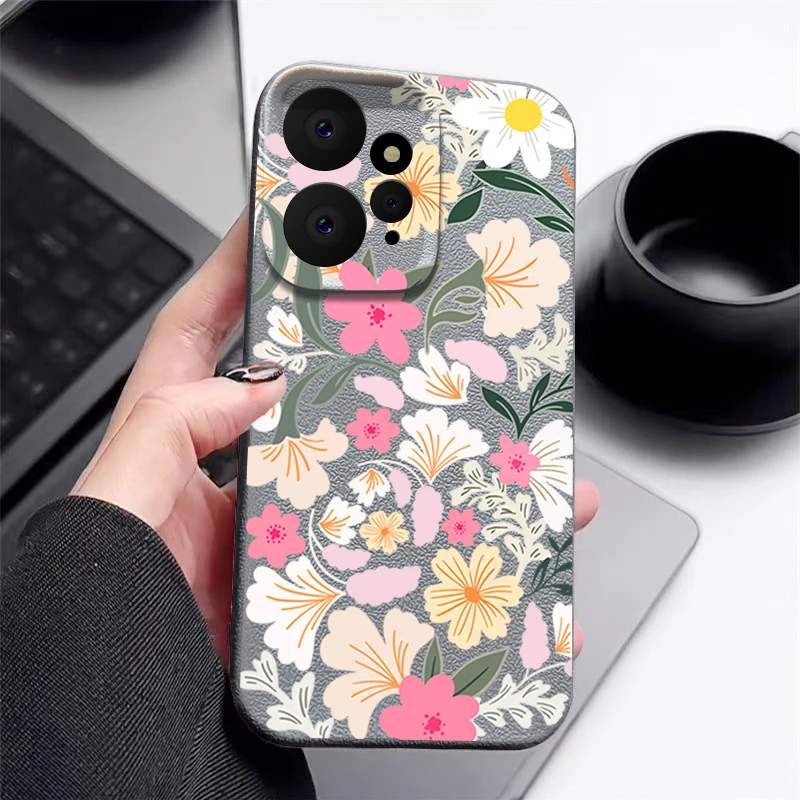Floral Leather Texture TPU Soft Phone Case