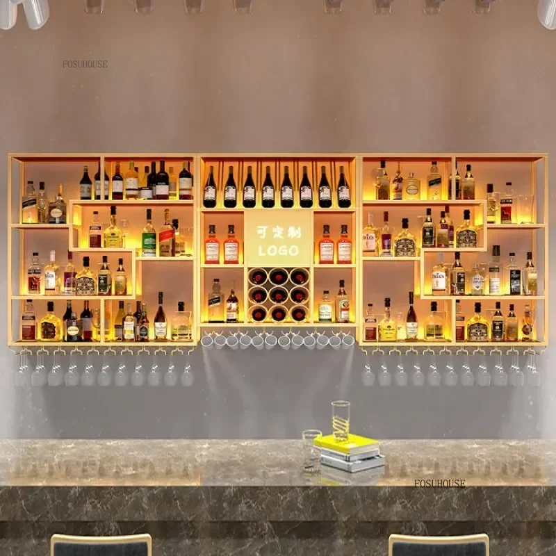 Customizable Bar Wine Cabinets Hanging Wine Rack for Living Room Restaurant Bar Furniture Wrought Iron Display