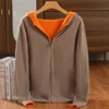 Autumn Winter Thick Hooded Cardigan 100% Merino Wool Knitted Zipper Cardigan Can be worn on both sides for Casual Menswear Tops 2