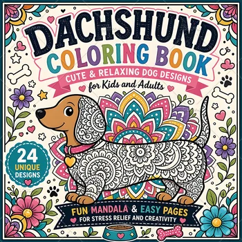 Libro da colorare per adulti con motivi di Bassotto, semplici e dettagliati, per il relax, libri da disegno e pittura fai da te