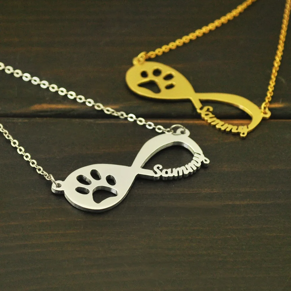 

Custom Name Necklace with Dog Paw Personalized Name Necklace Inifinity Pendant Birthday Gift for Her Pet Lovers Gift