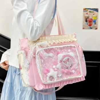 Y2k New Sweet Ita Shoulder Bag Lolita Girl Transparent Crossbody Bag Women Large Capacity Lace Tote Bag Cute DIY Display Handbag 1