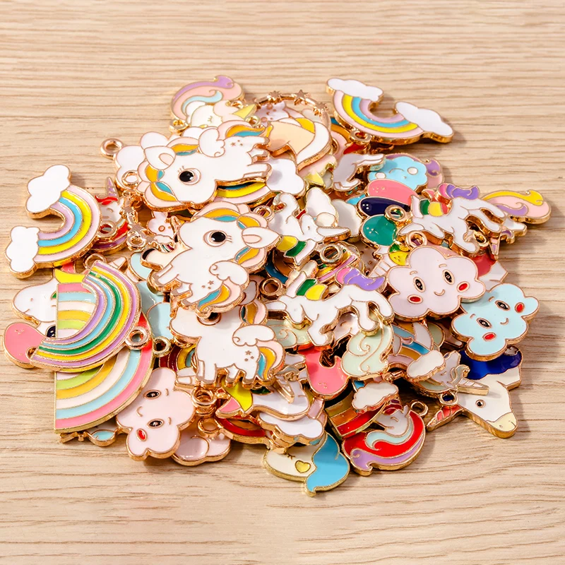 믹스 컬러풀 에나멜 레인보우 유니콘 참 펜던트, 쥬얼리 제작, 여성 패션 귀걸이 목걸이, DIY 공예 용품, 10 개