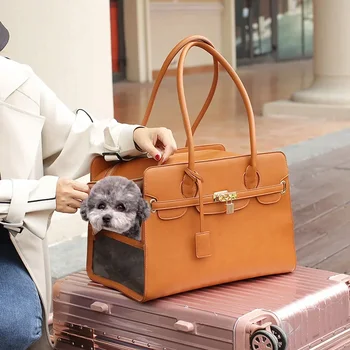 New Luxury Fashion Dog One-shoulder Bag, PU Leather Pet Carrier Bag Breathable Handbag For Puppy Cat Portable Pet Travel Handbag