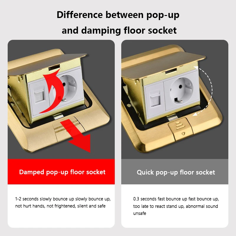 Gold Stainless Steel Hidden Pop-Up Floor Socket with USB Outlet - European Standard, Waterproof Design