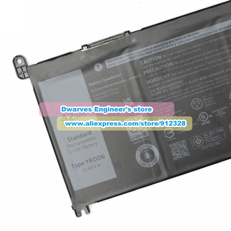 Genuíno 11.4v 42wh Yrdd6 Bateria 1vx1h P90f para Dell Inspiron 14 5482 P93g 3400 5488 5493 5593 5585 Vostro 15 5590 3501 145490 - Imagem 3