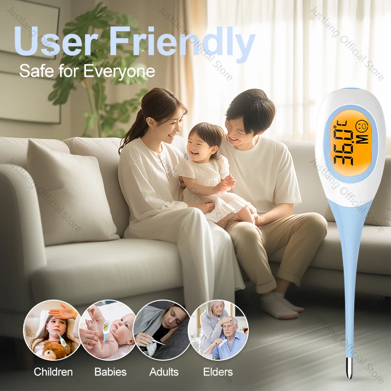 AiQUE Thermometer 8 Seconds Fast Digital Fever Measure 3 Color Backlit Medical Grade LCD 4 Digits 0.1℃ Accuracy Baby Child