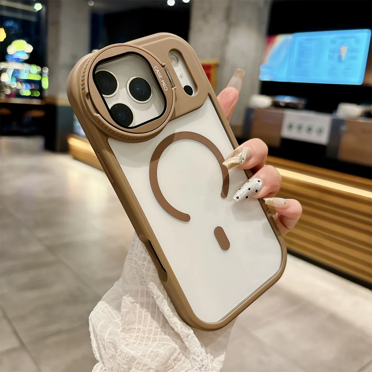 Magnetic Transparent Phone Cover with Camera Lens Protection and Stand