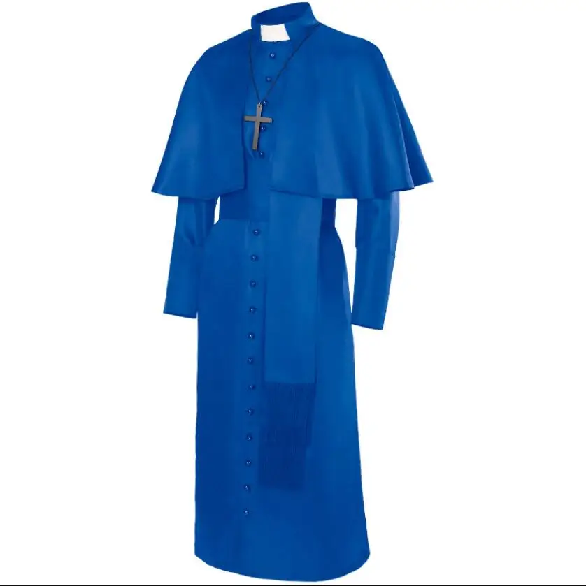 Disfraz de sacerdote medieval, disfraz de sacerdote de la iglesia católica, disfraz de sacerdote, papa, pastor, misa, túnica de misionero, sotana del clero