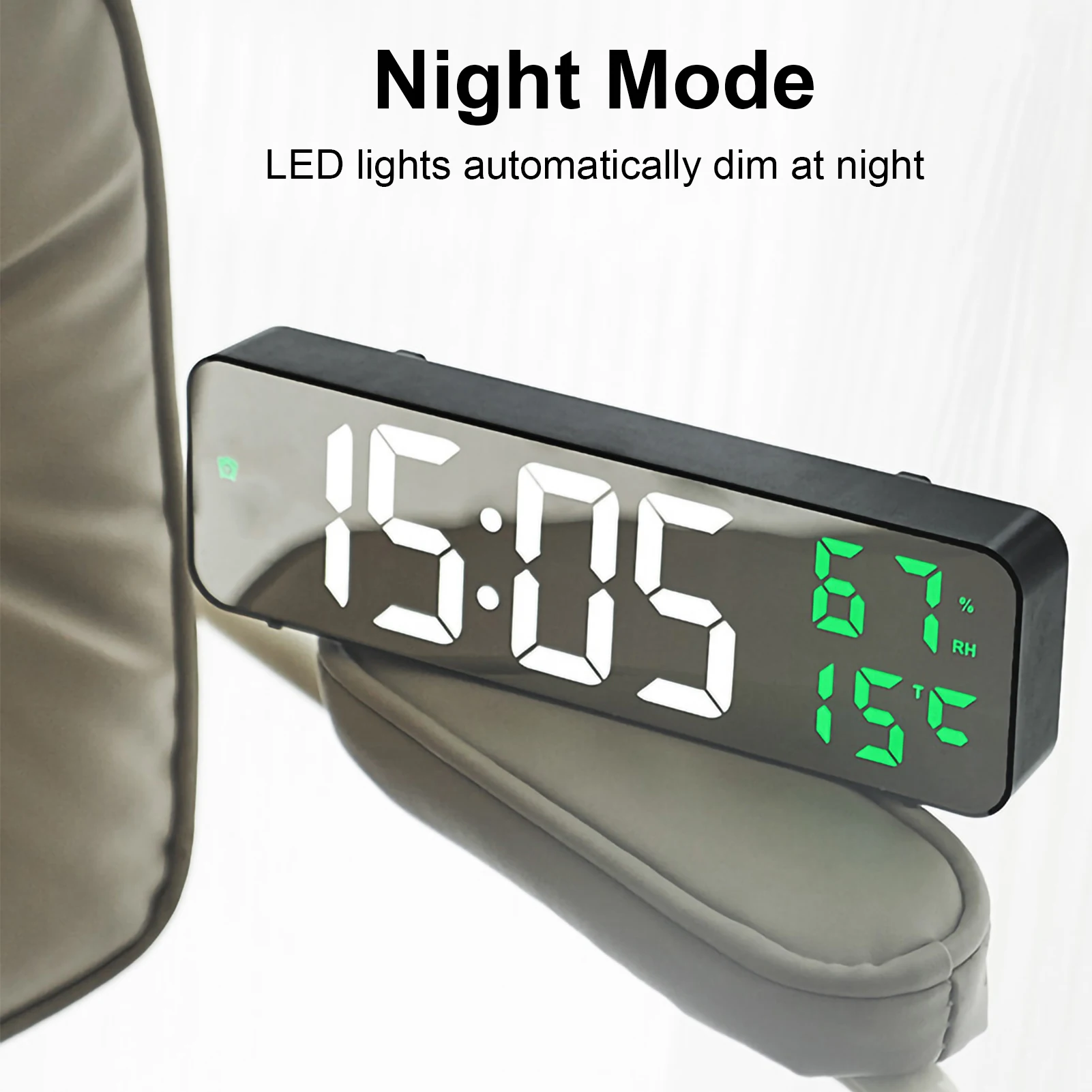 

Large Digital Wall Clock Temperature Humidity Display Night Mode Table Alarm Clock Electronic LED Clock for Bedroom Home Decor