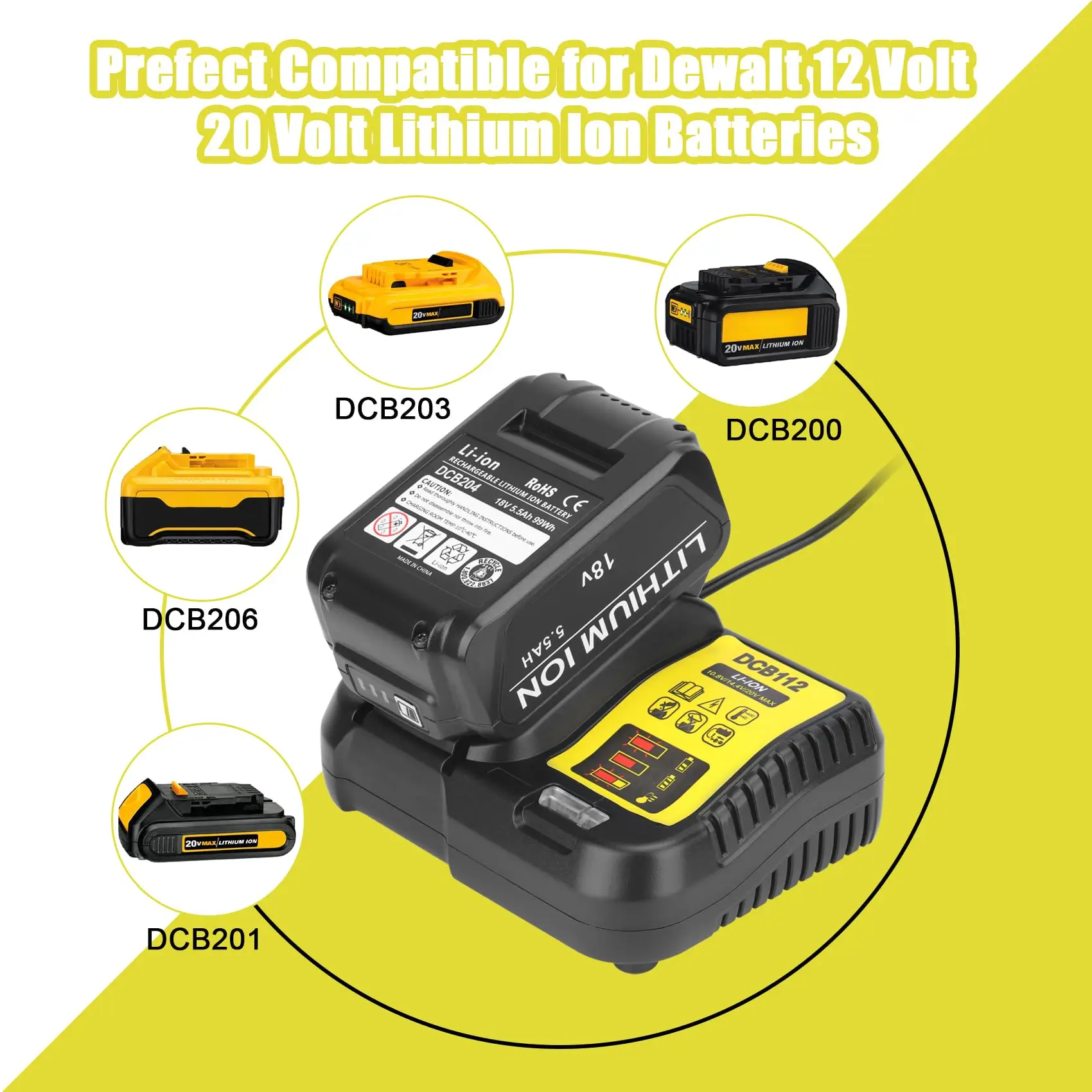 Dewalt 20v Battery Charger for DCB115 DCB101 DCB105 DCB107 Compatible for Dewalt 12V/20V MAX Li-Ion Battery for charger adapter,battery charger