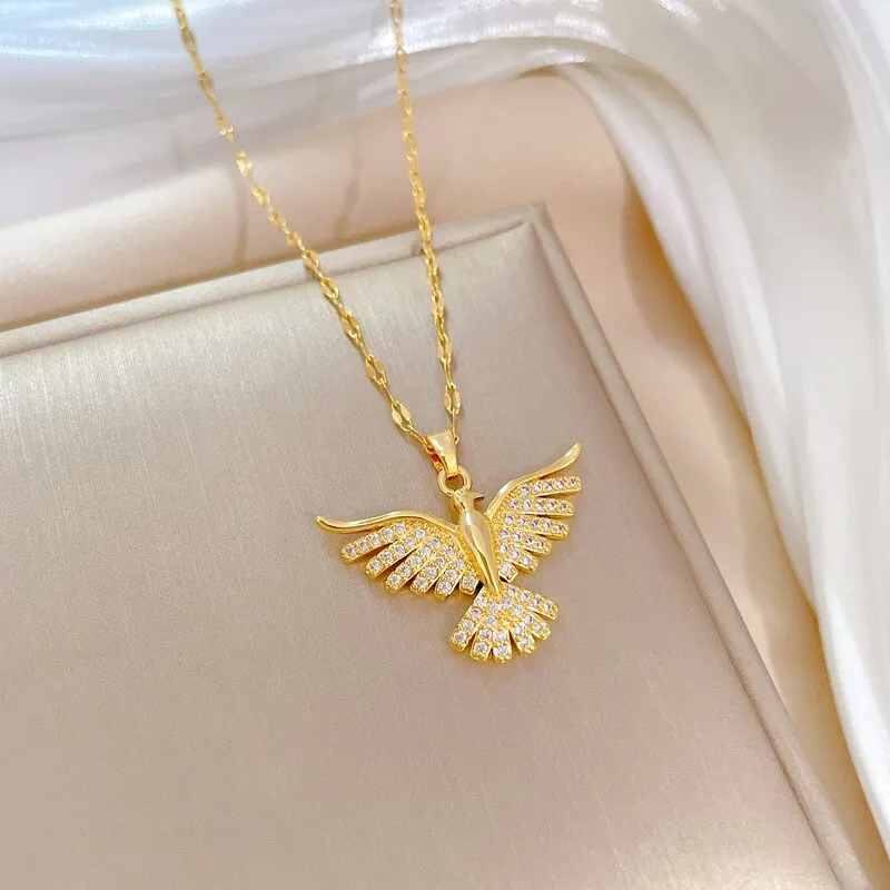 S2526fbe6ad784d7e80cbebc5614bdb07B Light Luxury Fashion Personality Phoenix Wings Pendant Necklace For Women Men Temperament Advanced Sense Clavicle Chain Jewelry Mallzona