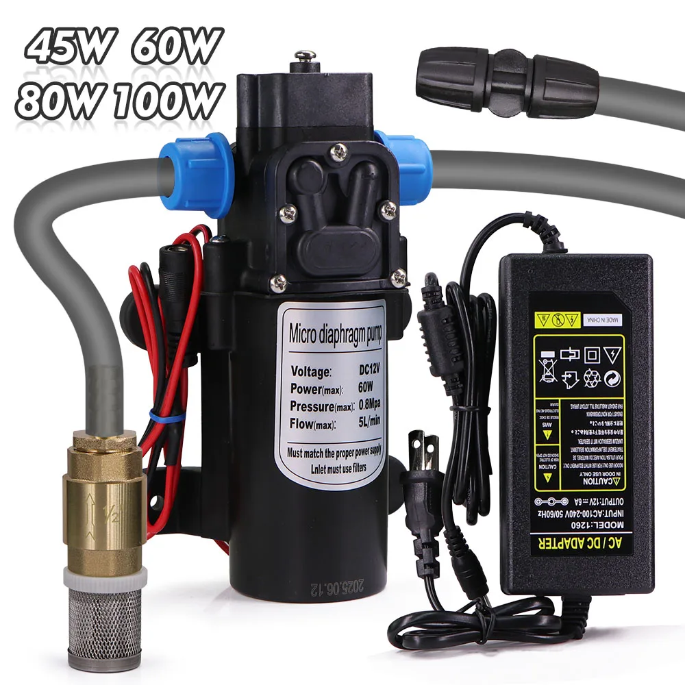 ปั๊มไดอะแฟรมไฟฟ้า 110-240V วาล์วทางเดียว กรองน้ำ ปั๊มน้ำแรงดันสูงแบบดูดเอง สำหรับการเกษตร ระบบพ่นหมอก รดน้ำ 1