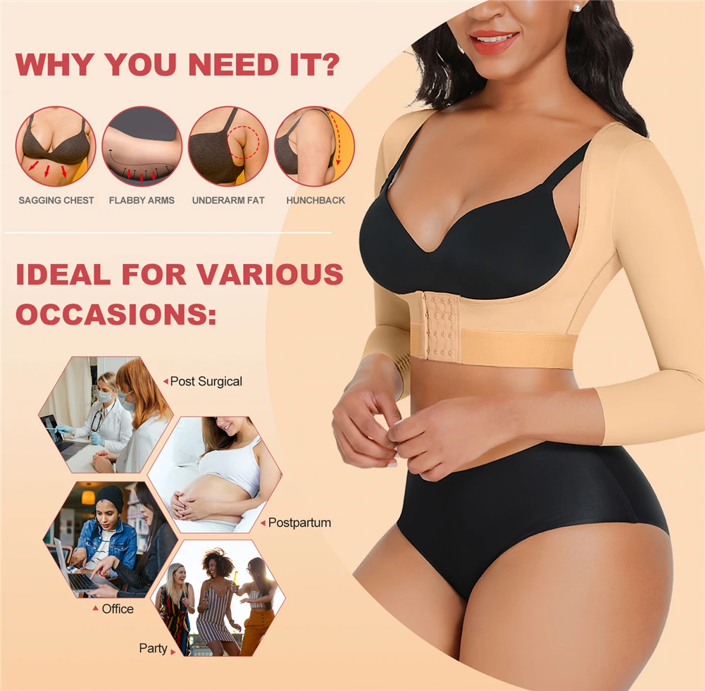 Women Shaper Underwear Upper Arm Bra Shaper Post Surgical Slimmer Shaper  Compression Long Sleeves Women Slimming Vest Shaperwear