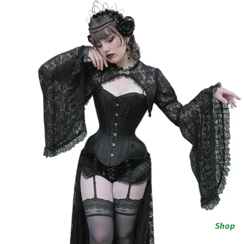 

L5YC Vintage Lace Cover Ups for Women Punk Hollow out Crop Top Gothic False Collar