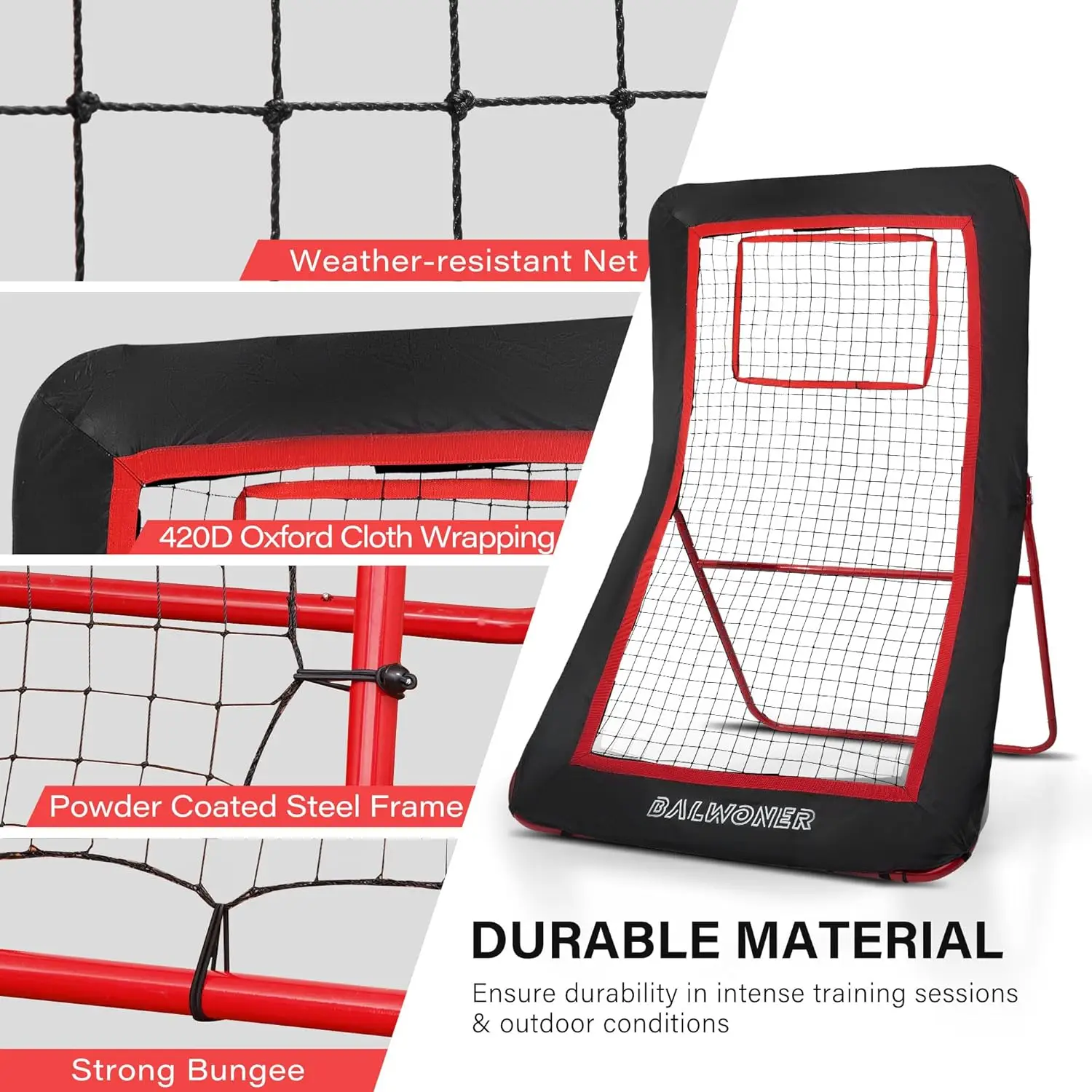 4 x 7 ft 5 Angles Adjustable Lacrosse Volleyball Pitch Back Baseball Softball Rebound Net with Strike Zone