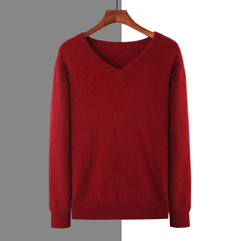 2024 Autumn/Winter New Men's Cashmere Sweater V-neck Pullover Knitted Long Sleeve Large Size Loose and Warm Casual High End Tops