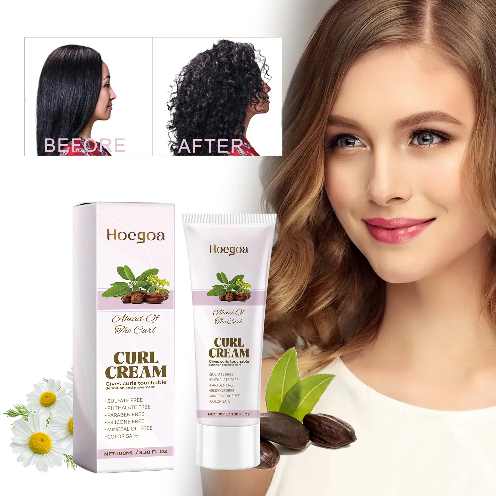 Hair Curling Cream Styling Wavy Wigs Hydrating Prevent Dryness Frizz Control Sculpting Enhance Boost Elastin Curl Defining Cream
