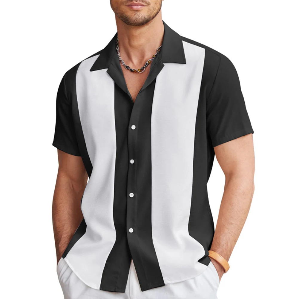 Fashion Men's Casual Shirts Vintage Bowling Hawaiian Short Sleeve Shirt Button Lapel Collar Loose Tops Men Clothing