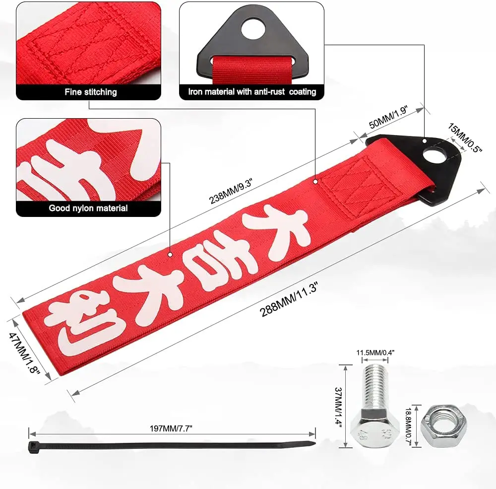 For Front or Rear Front Bumper Decortive Trailer Belt AULESSE Tow Strap 2PCS JDM Racing Tow Strap Black Blue Red