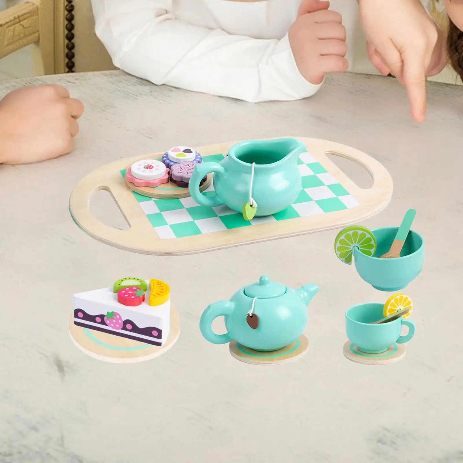 

Kids Tea Party Wooden Tea Party Set Pretend Tea Set Tea Party Kitchen Playset for Kids Girls Boys Ages 3 4 5 Years Old Children