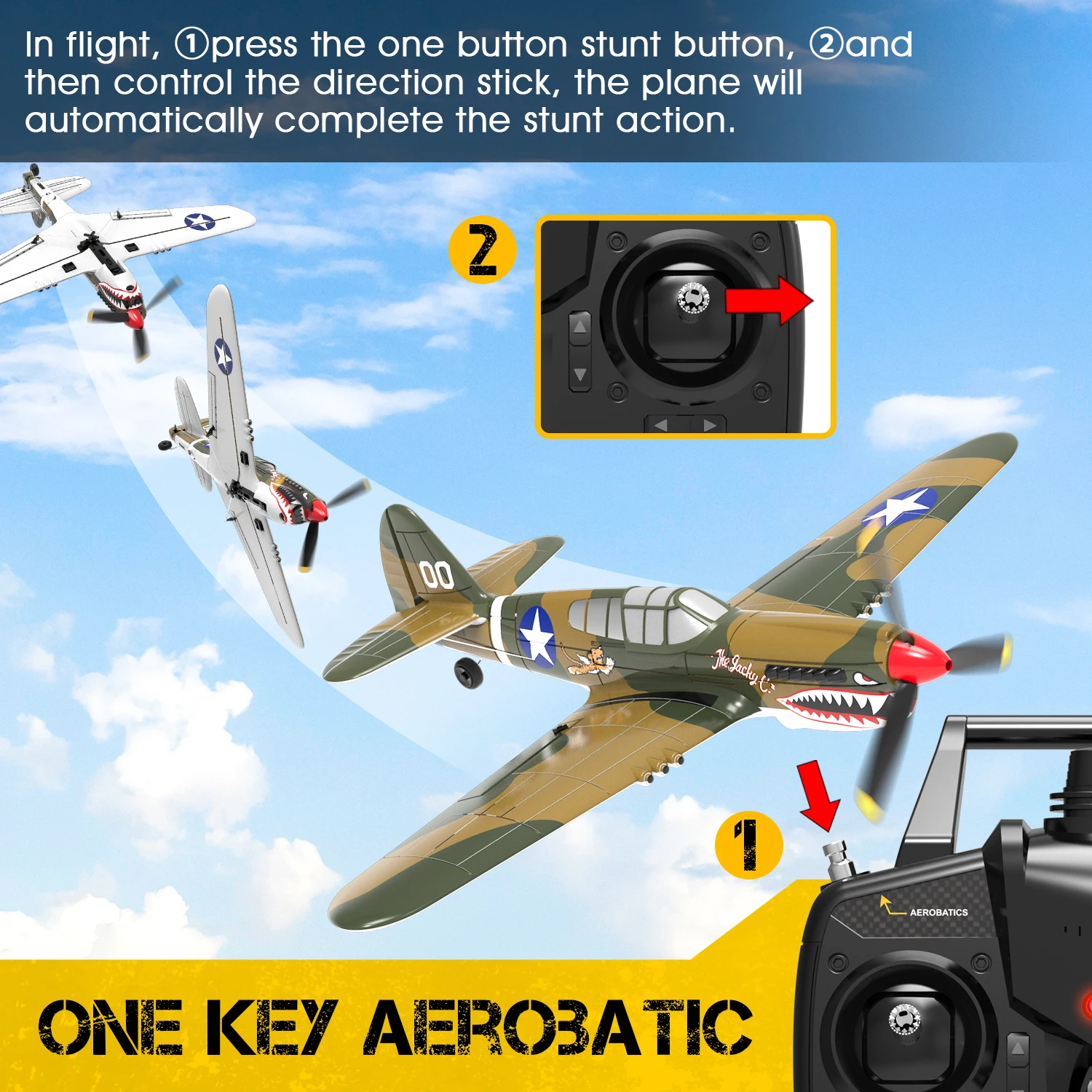 P40 RC Plane 2.4GHz 4CH EPP 6-Axis Gyro Remote Control Airplane One-Key U-Turn Aerobatic RC Fighter Aircraft RTF 761-13 Toy Gift 4