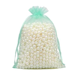 Set of 50 Colorful Organza Gift Bags for Festive Occasions - Multiple Sizes for Versatile Use (MINT GREEN)