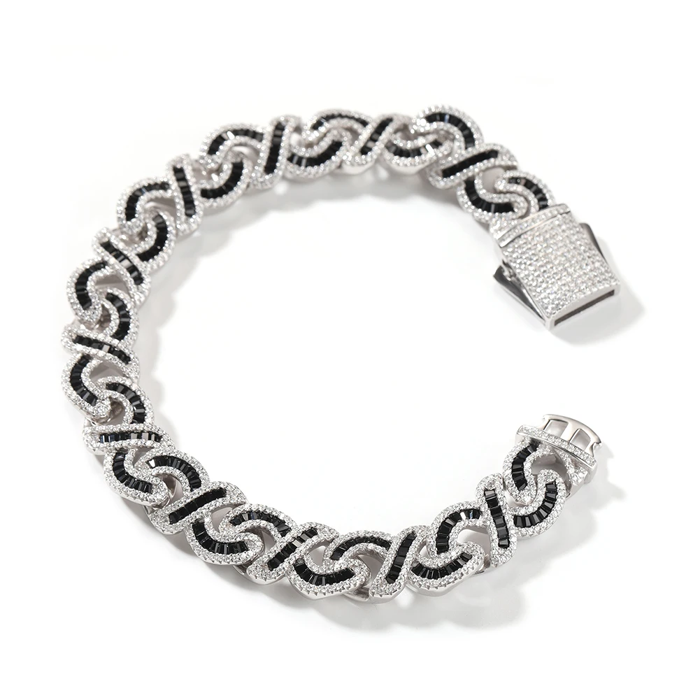 UWIN Black Baguettecz Infinity Bracelets for Women 12mm Iced Out Bling CZ Cuban Link Chain Anklets Fashion Jewelry for Gift