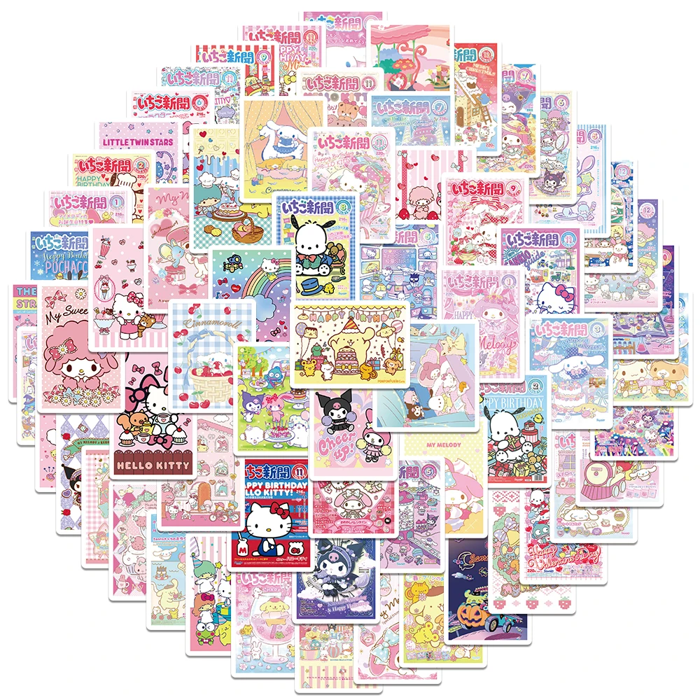 65/127pcs Sanrio Magazine Cover Mini Poster Stickers Hello Kitty Cinnamoroll Kuromi Melody DIY Fridge Phone Scrapbook Girl Decal hello kitty stickers