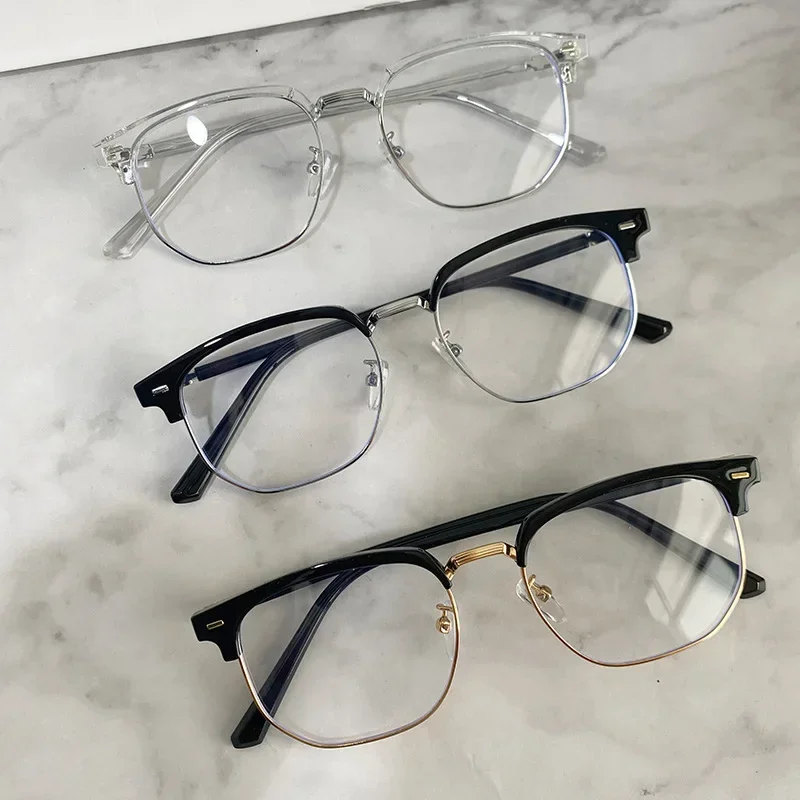 Metal Round Face Near Sight Glasses Male Anti-blue Light Myopia Eyeglasses Half Frame Optical Business Short Sight Eyewear 3