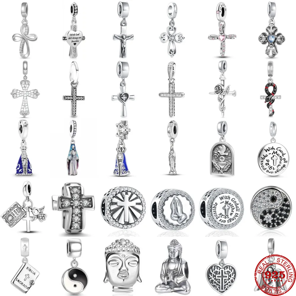New 925 Sterling Silver Christ Crucifix the Virgin Buddha Charms DIY Dangle Bead Fit Original