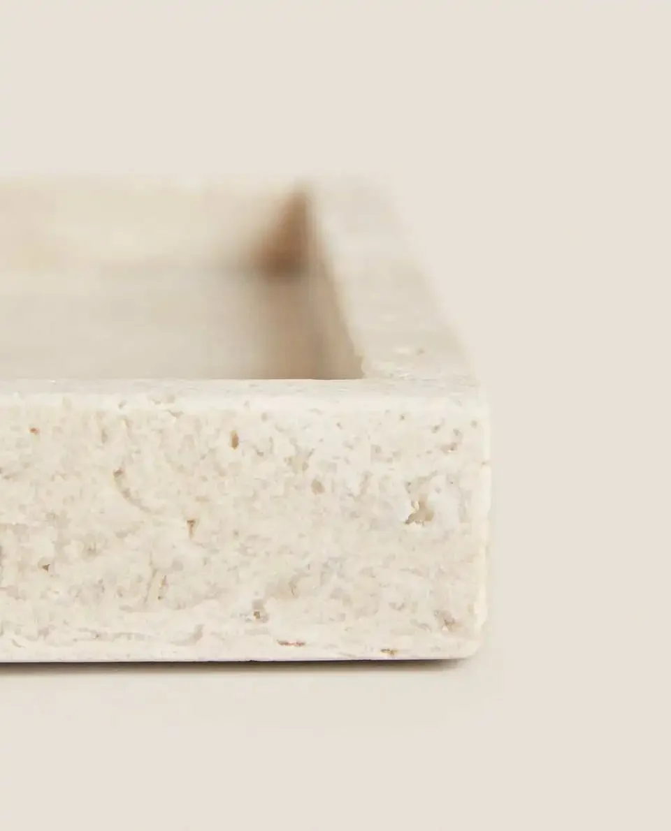 Wabi-Sabi Style Yellow Travertine Tray, Rectangular Beige Marble Stone Tray, Bathroom Ornament, Wholesale, 30x20x3cm 6