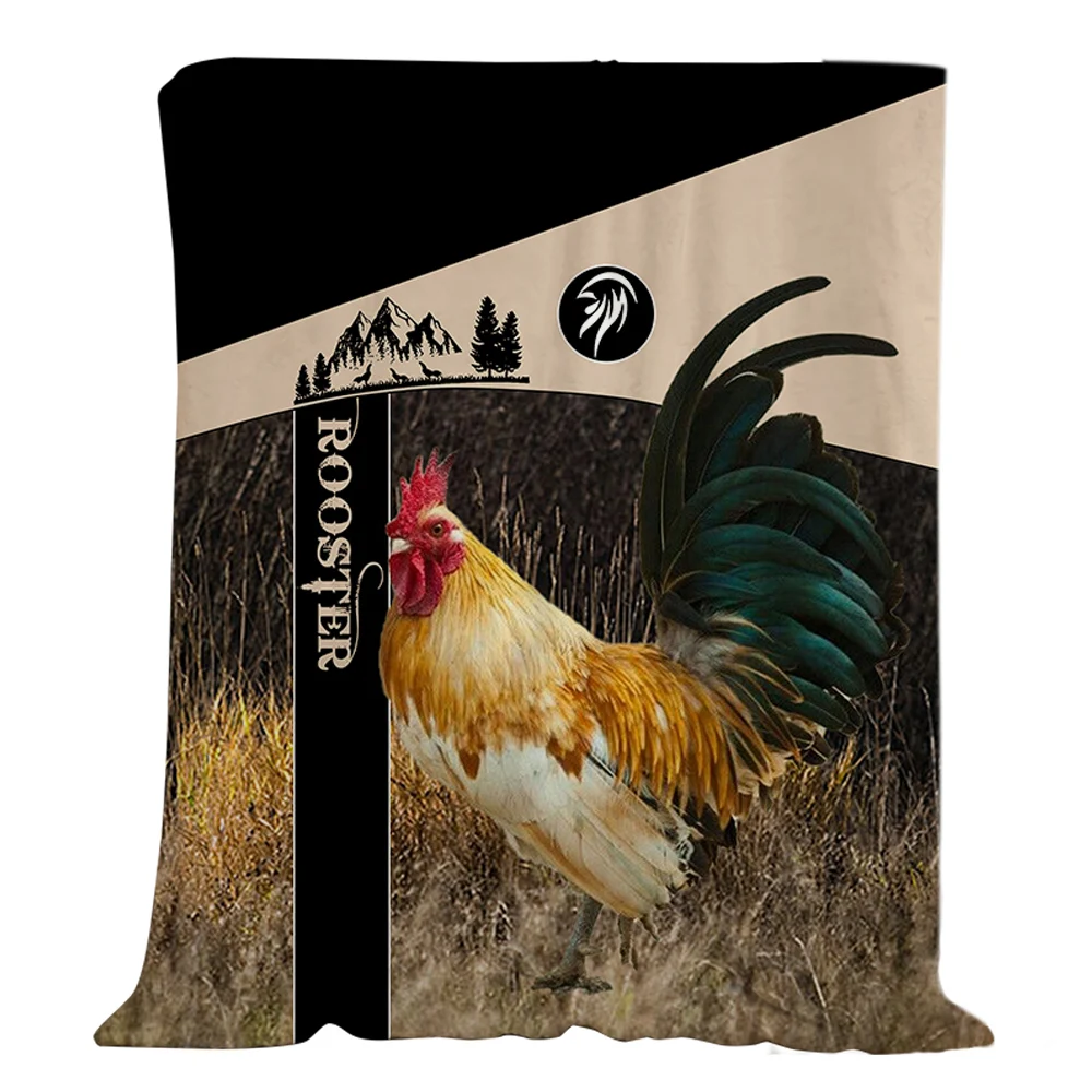 

HX Rooster Lovers Flannel Blankets 3D Graphic Rooster Splicing Plush Quilts Funny Keep Warm Throw Blanket Brithday Gifts
