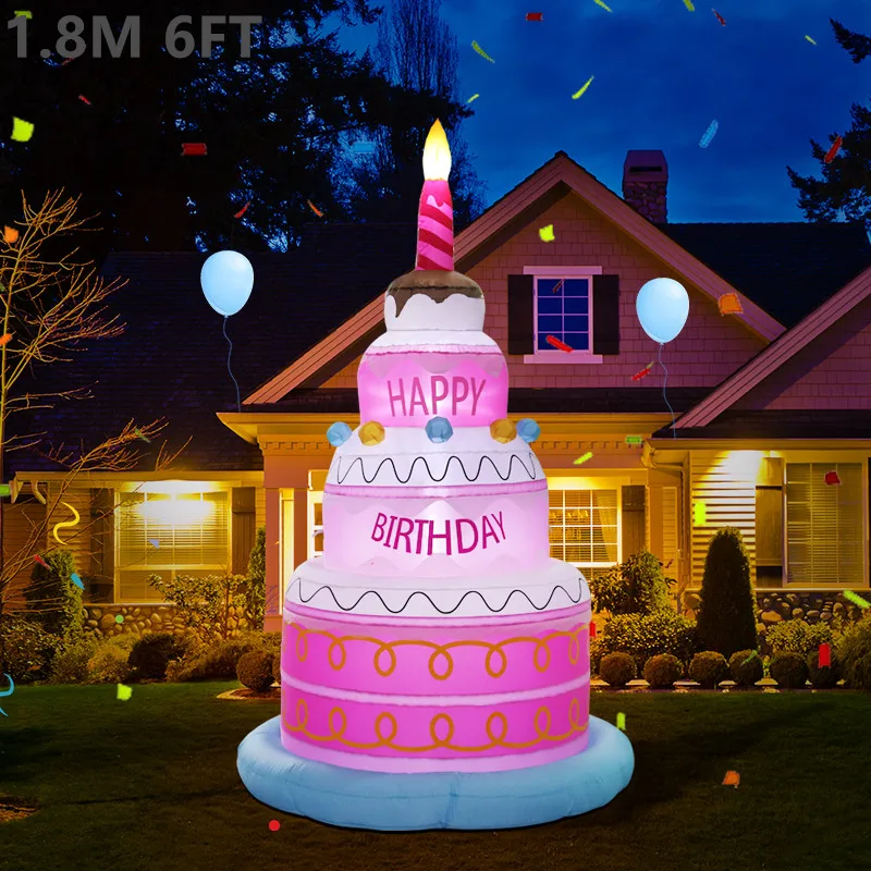 

6ft Birthday Cake Inflatable Model, Led Outdoor Party Decoration, Chocolate Candle Cake, Garden Props, Anniversary Celebration